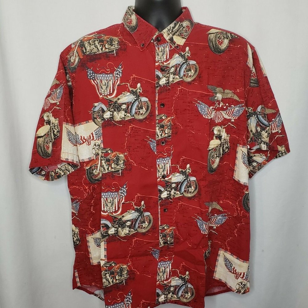 Men's RedHead Motorcycles Patriotic Eagles Button Up Shirt Size XL